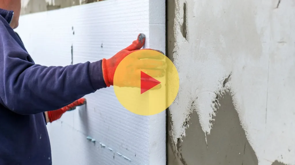 Specjalista w trakcie układania docieplenia z płyt steropianowych